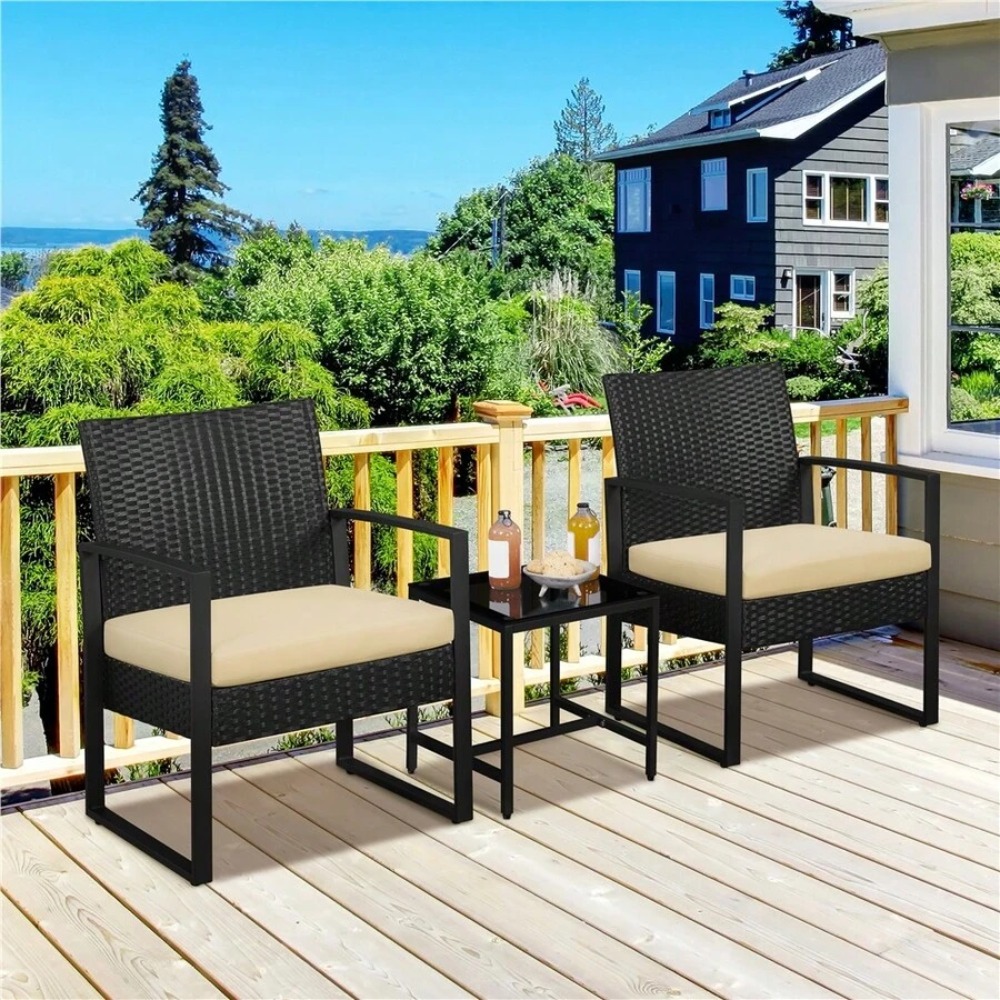3 Piece Outdoor Wicker Furnitu - Outdoor Furniture Table And Chairs review and price
