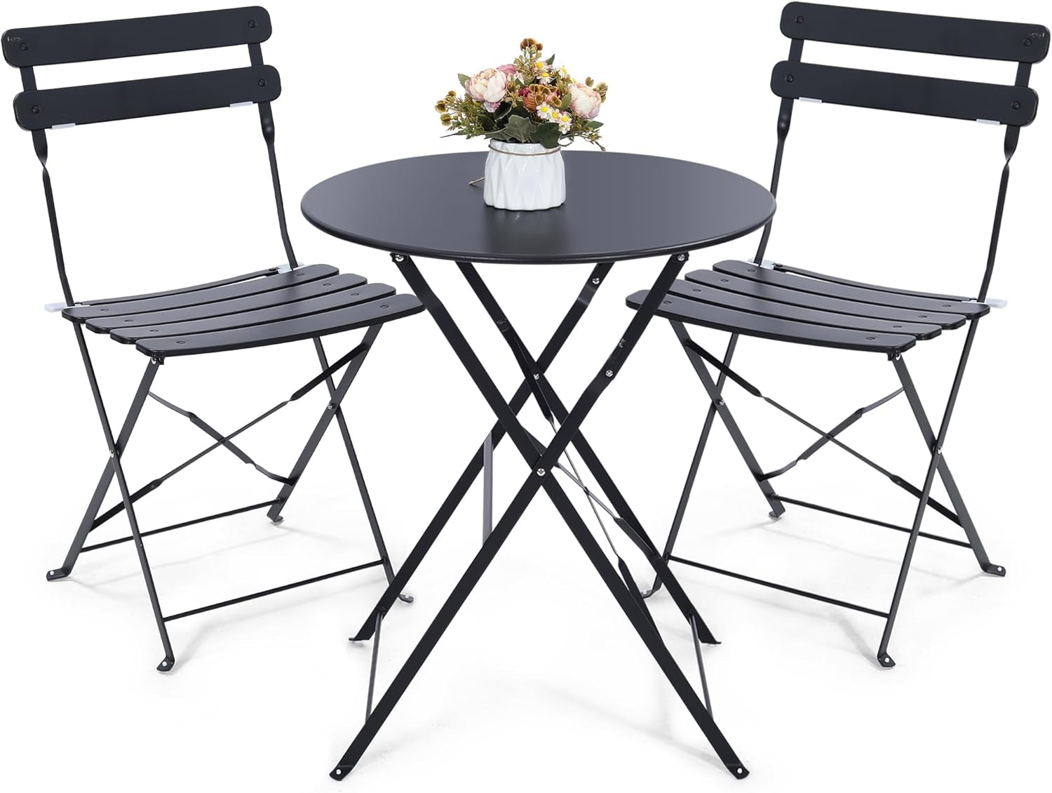 Space-saving black 3-piece fol - Outdoor Furniture Table And Chairs review and price