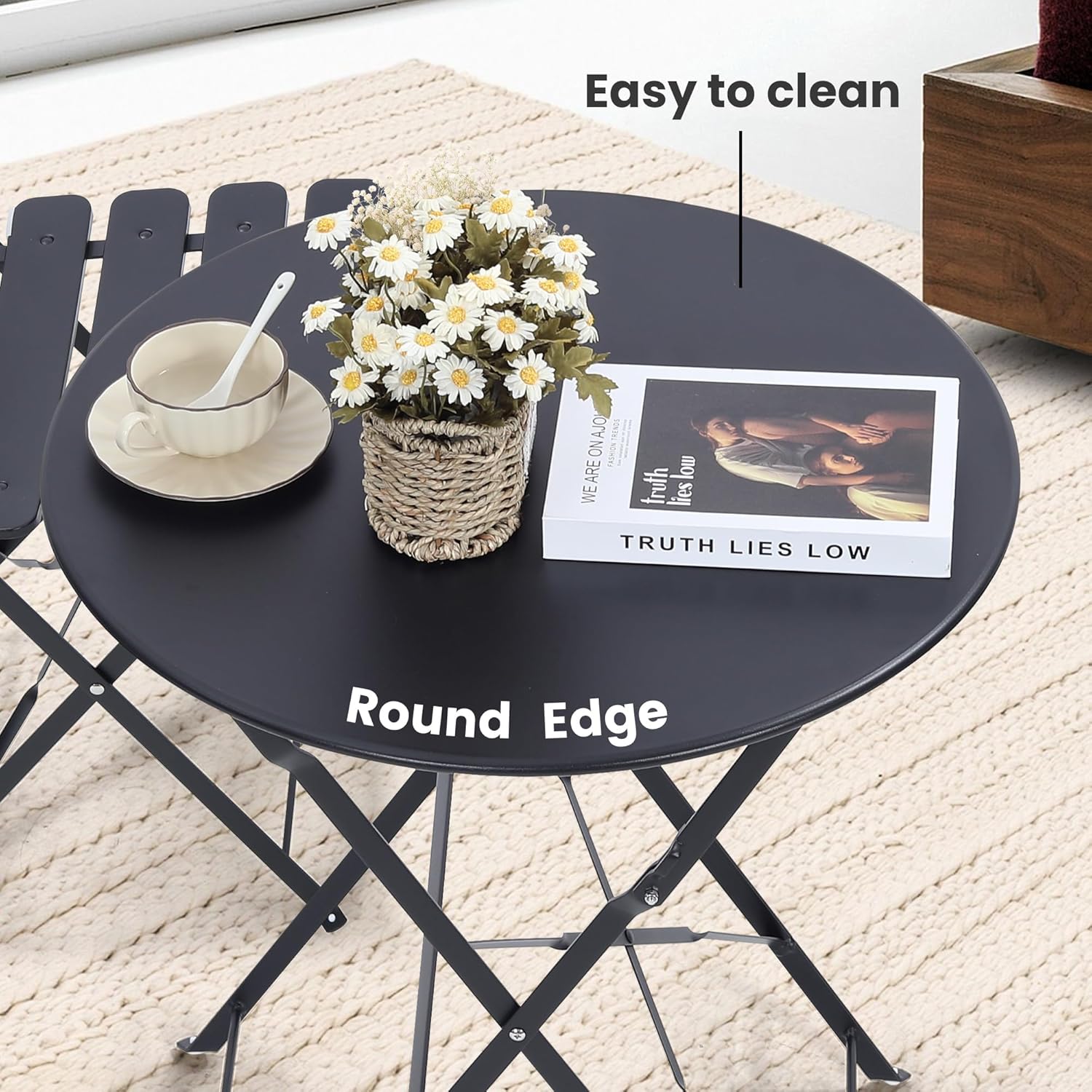 Space-saving black 3-piece fol - Outdoor Furniture Table And Chairs review and price