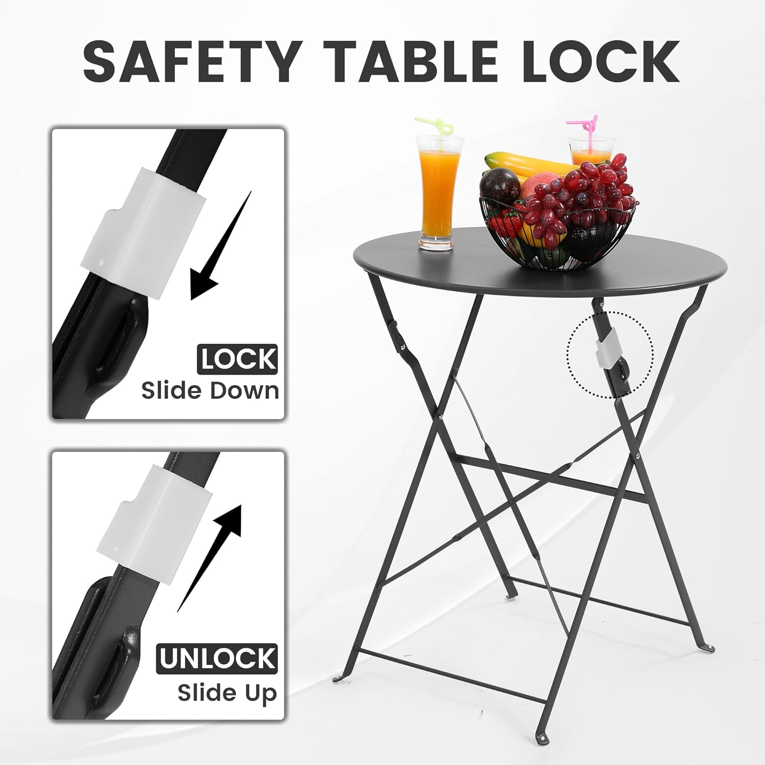 Space-saving black 3-piece fol - Outdoor Furniture Table And Chairs review and price